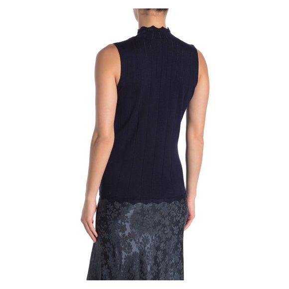 NEW Cyrus Pointelle Scallop Trim Mock Neck Tank - Picture 2 of 2